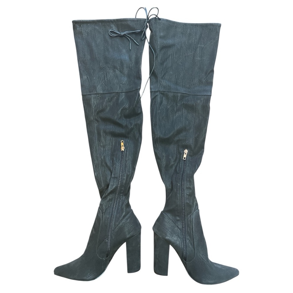 NEW BLACK OVER THE KNEE BLOCK HEELED BOOTS